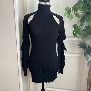 Derek Heart Cutout Knit Turtleneck Sweater Black Sz L